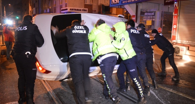 Dur ihtarına uymayarak kaçan otomobil takla atarak durabildi