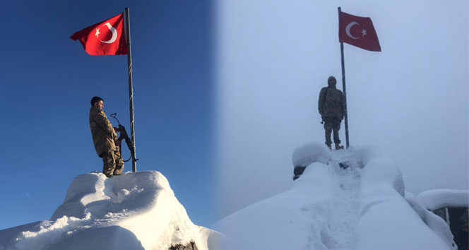Güvenlik korucuları sınırda bayrak nöbetinde