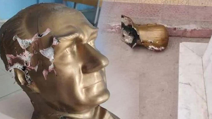 okul bahçesindeki Atatürk büstüne saldırı!