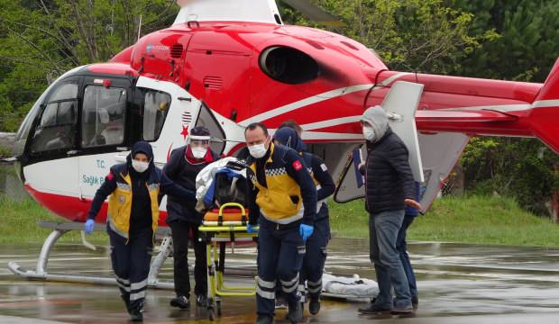 Kazada yaralanan TIR sürücüsünün imdadına ambulans helikopter yetişti
