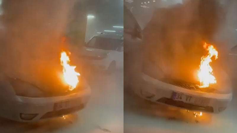 Çamlıca Camii otoparkında otomobil yangını